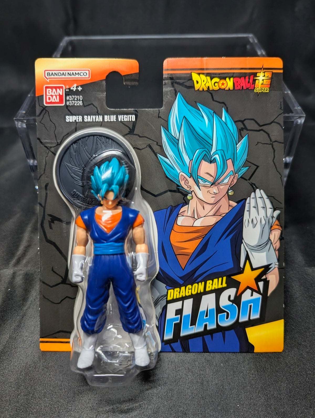 BANDAI Dragon Ball Flash Series Super Saiyan Blue Vegito Action Figure | 4'' Tall Collectible Figure Contains Coin | Dragon Ball Manga and Anime