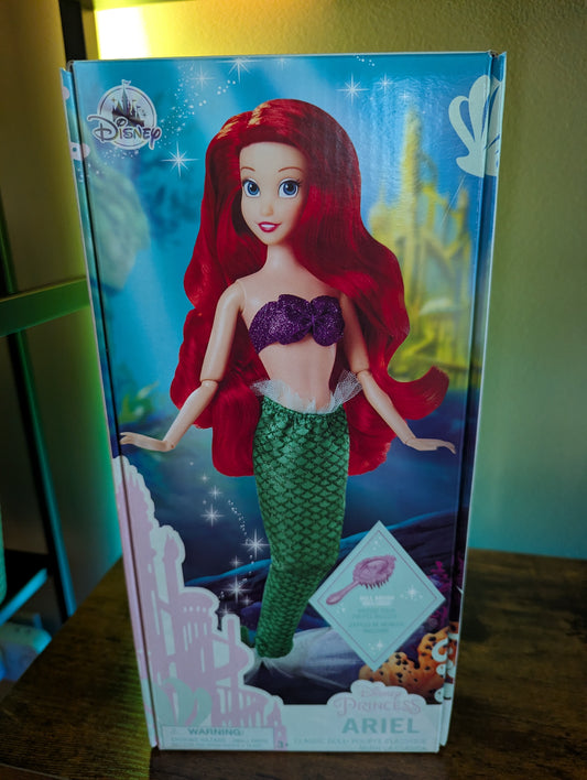 DISNEY STORE ARIEL- LITTLE MERMAID CLASSIC DOLL WITH BRUSH